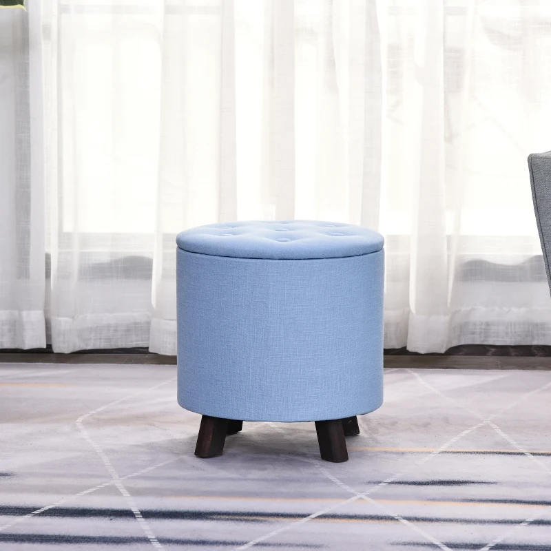 Poef met opbergruimte ottoman poef linnen lichtblauw Ø38 x 38 h cm