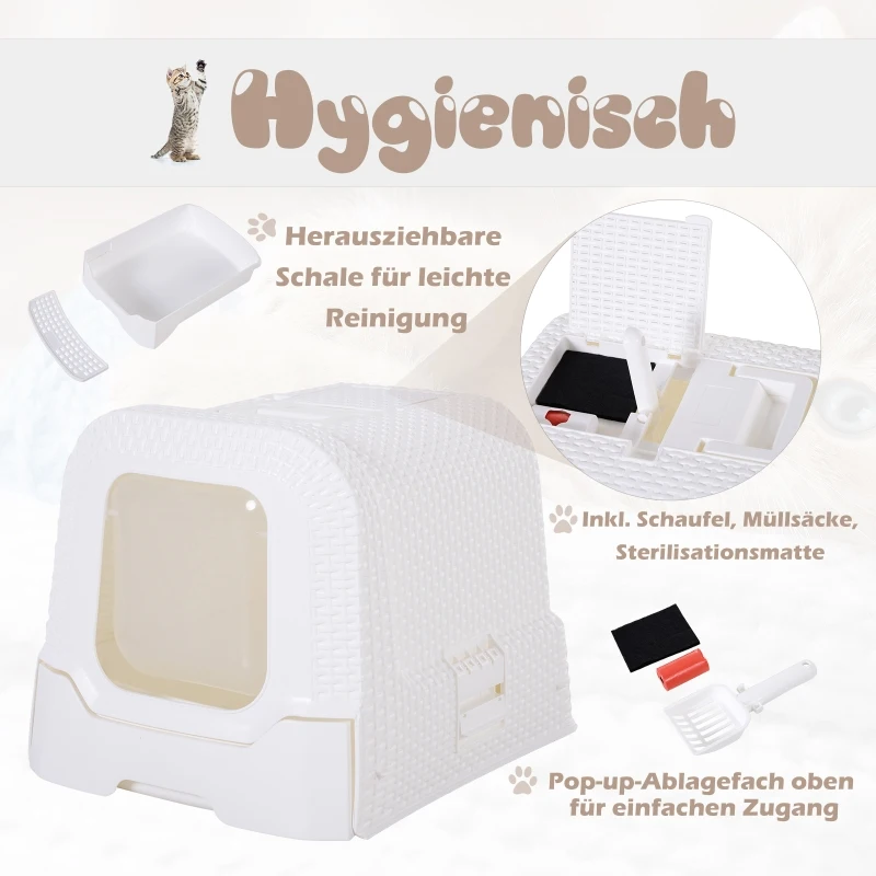 PawHut kattentoilet met uittrekbare bak kattenbak gesloten kattenbak PP wit