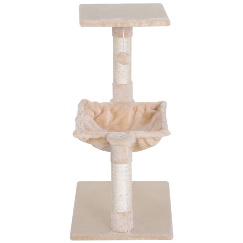 PawHut Klimboom met sisal paal, kattenboom, krabpaal, hangmat, spaanplaat beige(m-7)