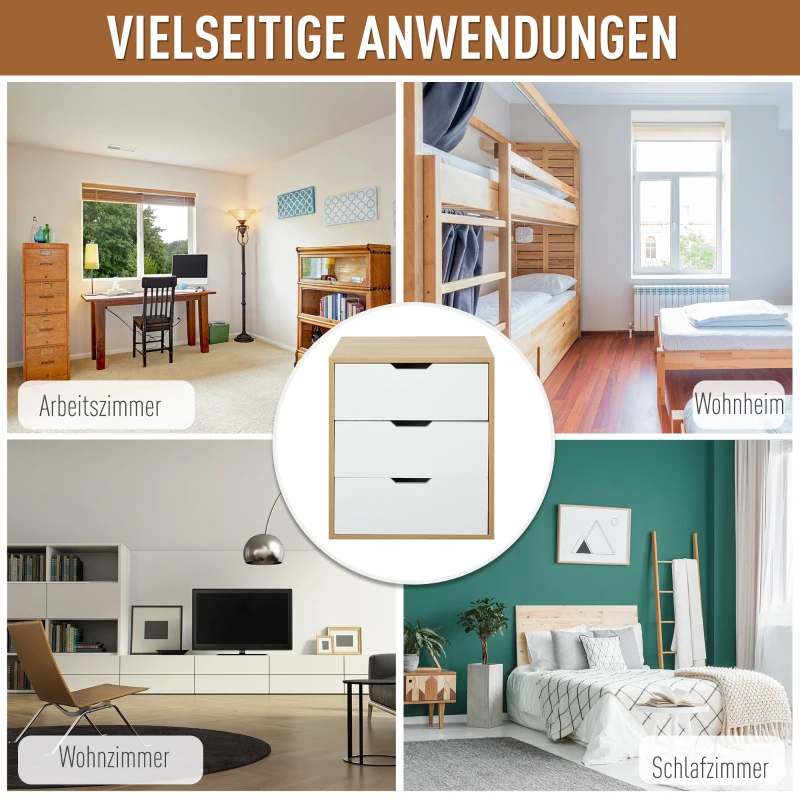 HOMCOM Kantoorcontainer met 3 schuiflades archiefkast kantoorkast E1 spaanplaat wit + naturel