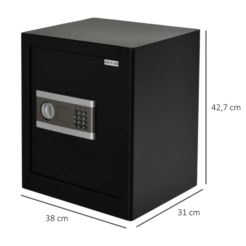 HOMCOM Safe, kluis, meubelkluis, met elektronisch slot, staal, zwart + zilver, 38 x 31 x 42,7 cm safe meubelkluis elektronisch slot staal zwart 38 x 31 x 42,7 | Aosom.de
