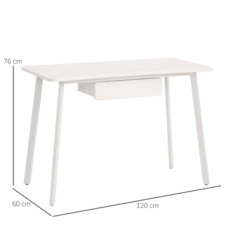 Elegante HOMCOM Computertafel met Lade - Wit, 120x60x76cm, Ideaal voor Thuis of Kantoor