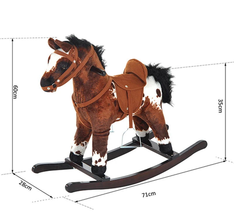 HOMCOM Schommelpaard pluche schommeldier babyschommel speelgoed kinderen tonen donkerbruin