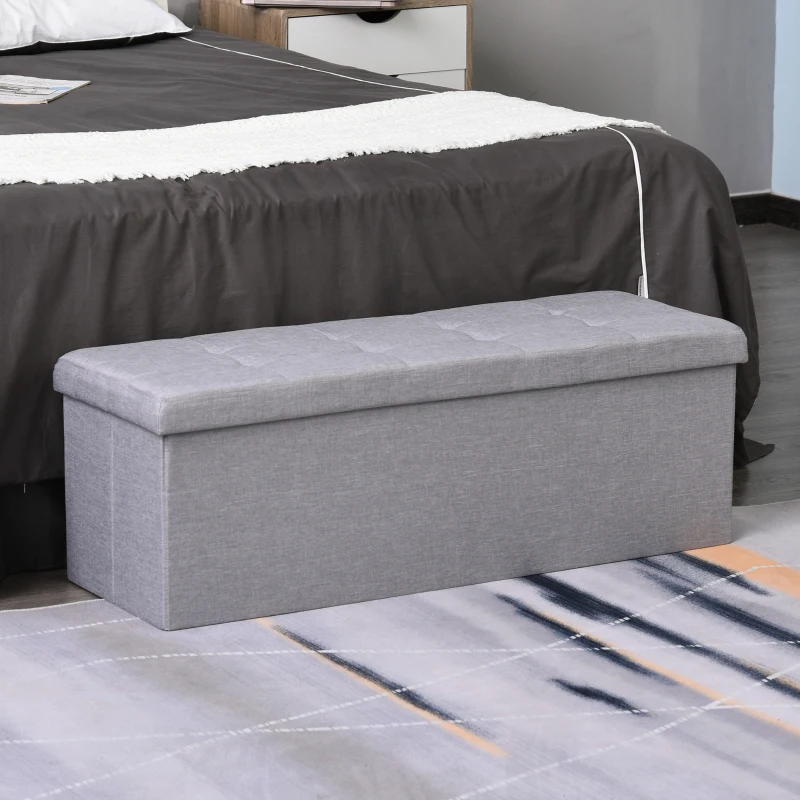 HOMCOM Zitbank met opbergruimte gestoffeerde bank kistbank met scheidingsrooster inklapbaar grijs