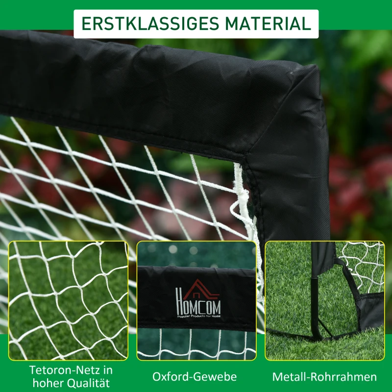 HOMCOM Voetbaldoelen Voetbalnet set van 2 minidoelen opvouwbaar staal zwart 186 x 90 x 89 cm