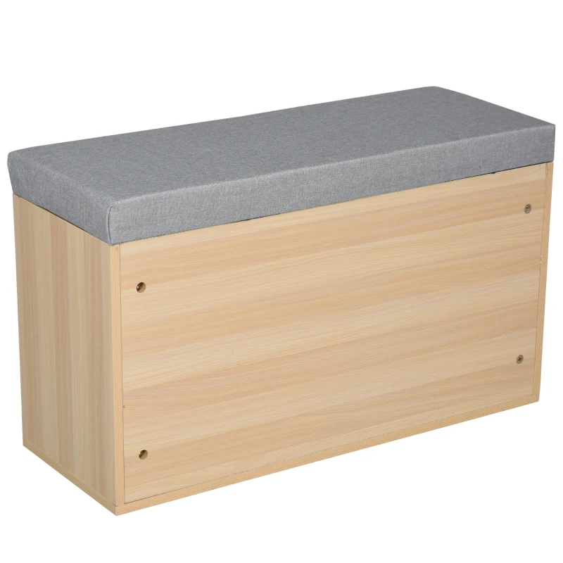 HOMCOM schoenenbank, zitbank, zitkist, 2-in-1 design met schoenenrek, verborgen vak, linnen, naturel + grijs, 80 × 30 × 48 cm verborgen vak | Aosom.de