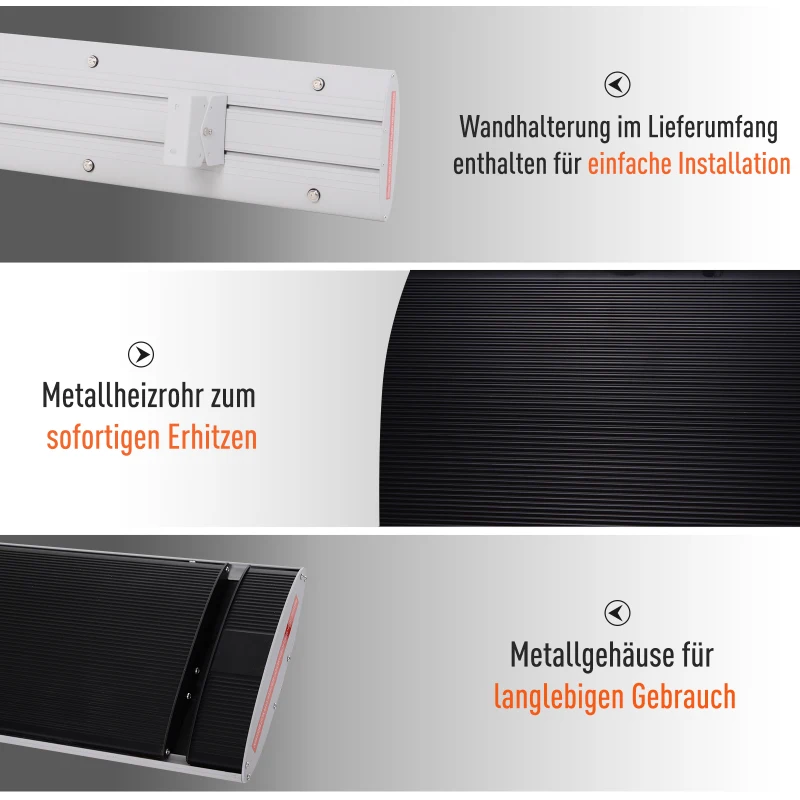 Outsunny Buitenverwarming 2400 W straalkachel kachel wandmontage tuinterras alu