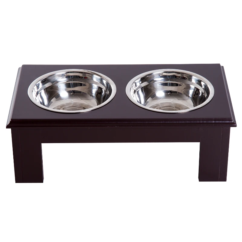 PawHut Voerbak voederbak hondenbak verhoogd 2 bakken katten MDF rvs
