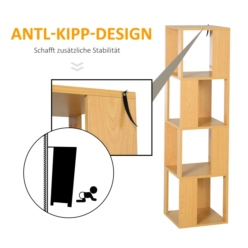 Boekenrek decoratieve plank met 4 niveaus vrijstaande stelling voor presentatie van natuurlijke spaanplaat