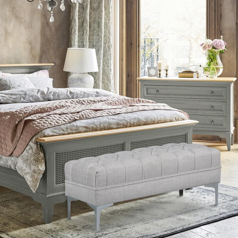 HOMCOM® gepolsterde bank bank retro linnen metalen poten zitbank lounge retro, linnen + metaal, grijs, 108 lx44 bx44 h cm