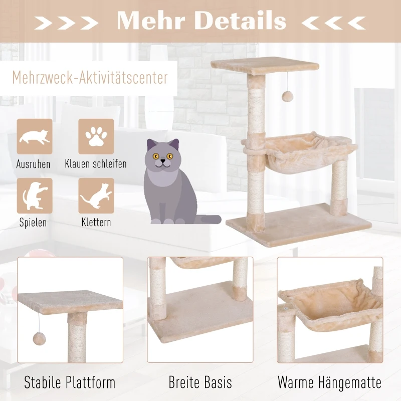 PawHut Klimboom met sisal paal, kattenboom, krabpaal, hangmat, spaanplaat beige(m-6)