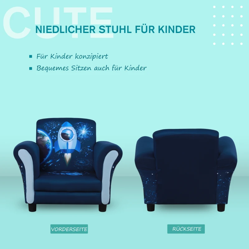 HOMCOM kinderbank mini sofa stoel met houten structuur antislip voeten blauw