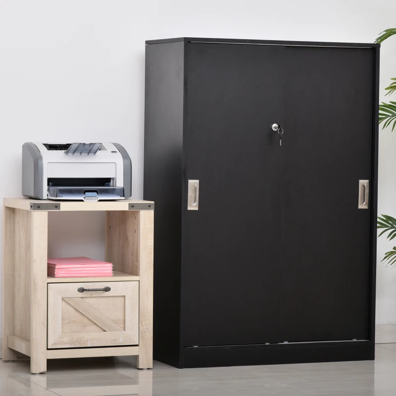 HOMCOM rolcontainer, archiefkast, kantoorcontainer met 3 planken, kantoorkast, 2 opbergkasten met deuren, E1-spaanplaat, zwart, 80 x 40 x 120 cm rolcontainer archiefkast kantoorkast deurkast | Aosom.de