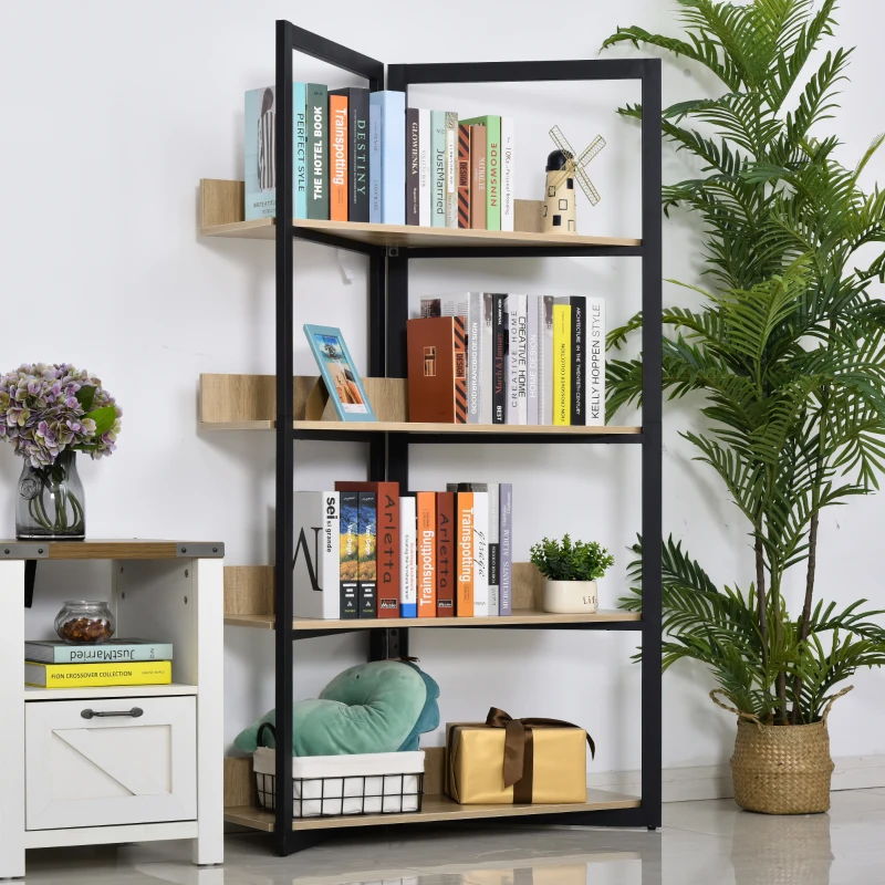 HOMCOM Boekenrek vrijstaande stelling speelgoedrek spaanplaat + staal 90 x 39 x 160 cm