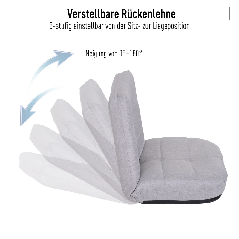 vloerstoel vloerfauteuil zitkussen gepolsterd in 5 standen verstelbaar linnen grijs