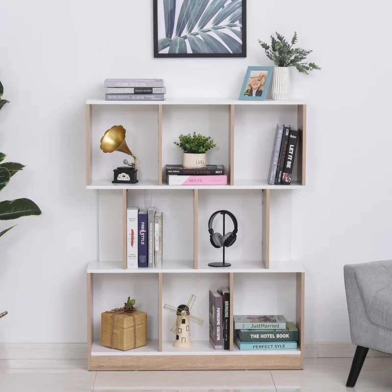 HOMCOM Boekenplank vrijstaande stelling kantoorplank archiefplank voor kantoor woonkamer MDF naturel + wit