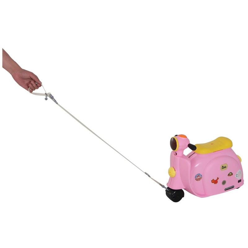Kinderkoffer motorfiets kinderbagage handbagage met riem om te zitten wielen roze