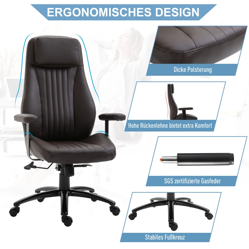 Kantoorstoel draaistoel directiestoel in hoogte verstelbaar ergonomisch eco-leer bureaustoel