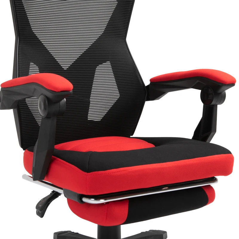 Vinsetto Ergonomische kantoorstoel gamestoel draaistoel met voetsteunen polyester zwart