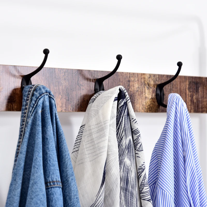 HOMCOM Kapstok met 8 haken schoenenbank kledingstandaard 2 aflegvlakken MDF zwart