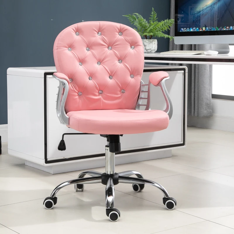Vinsetto Luxe Roze Ergonomische Kantoorstoel met Gestoffeerde Rugleuning en Zitvlak