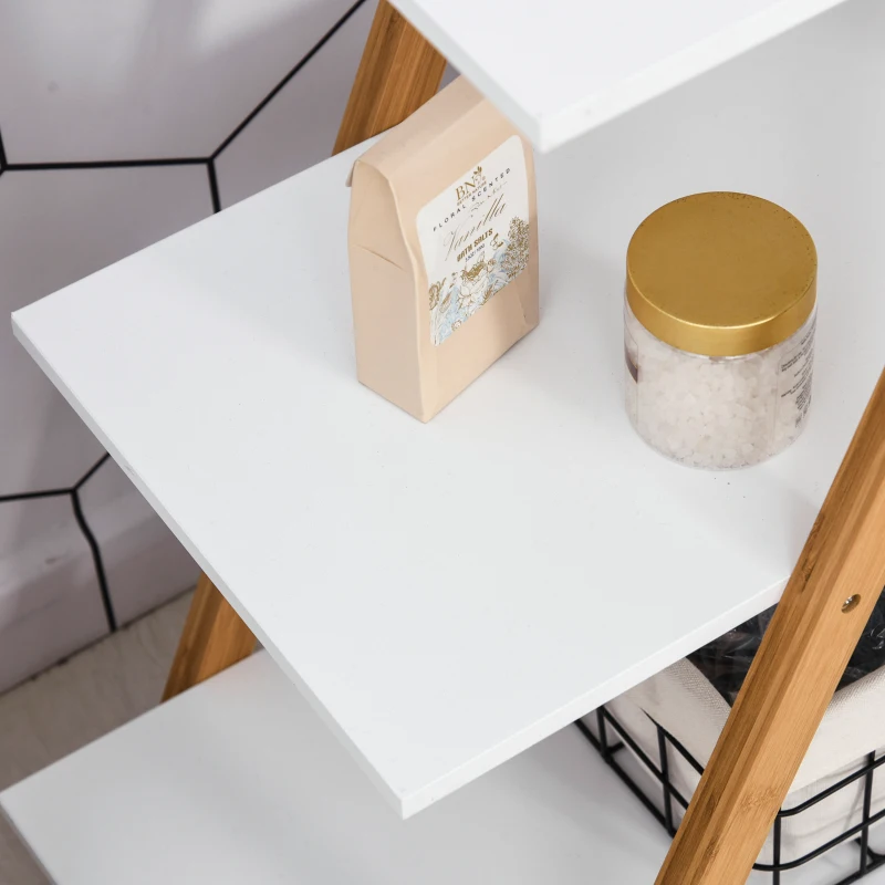 Kleankin badkamerplank 4 niveaus trapplank ladderplank badkamer bamboe naturel + wit