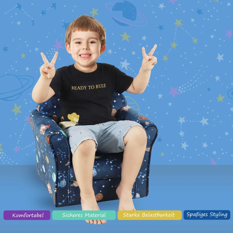 HOMCOM Kinderstoel bank voor de kinderkamer kinderbank mini-bank-stoel polyester blauw