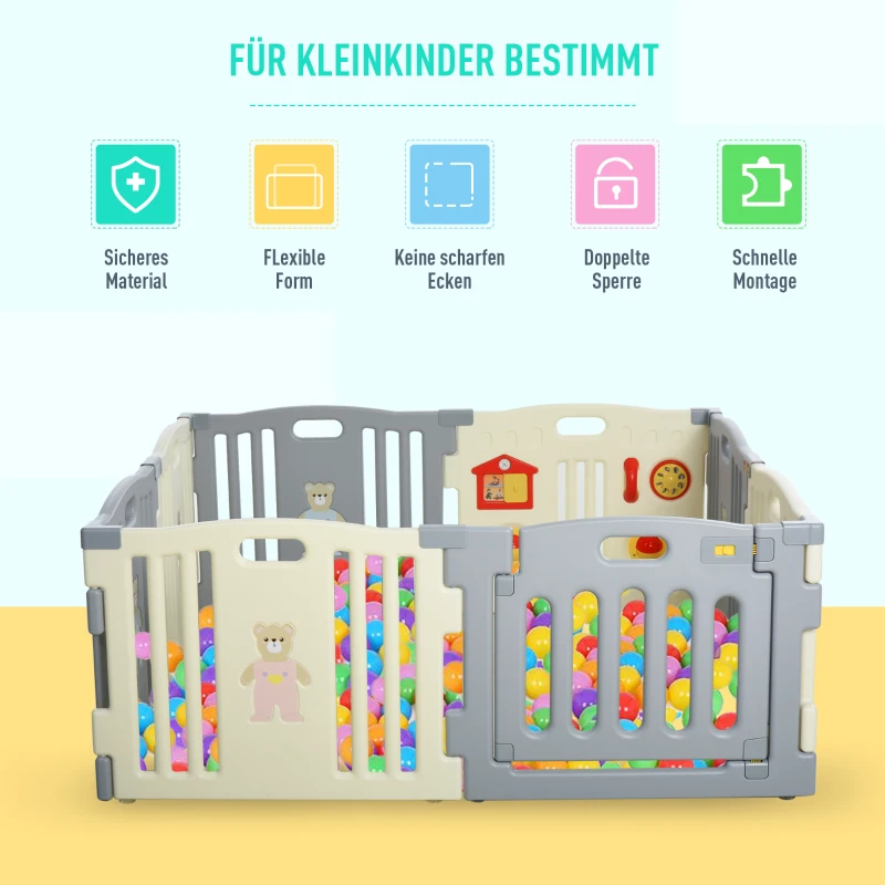 babybox 8 elementen beschermhek met deur en spel PE ABS wit + grijs