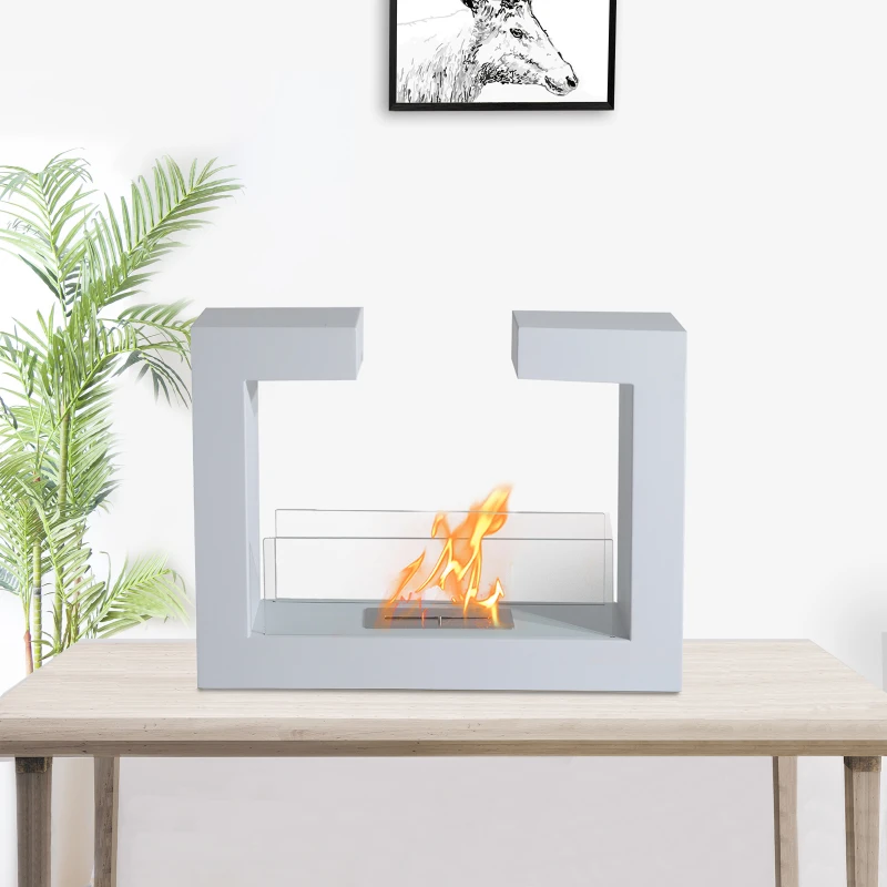 HOMCOM® Bio-ethanol kachel | Staal, roestvrij staal, gehard glas | 78 x 25 x 58 cm | Wit | Aosom.de