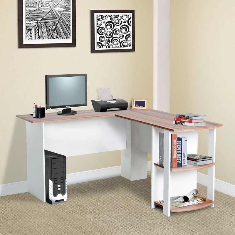 HOMCOM hoekschrijftafel hoek schrijftafel computertafel opbergvak kantoor zwart/walnoot