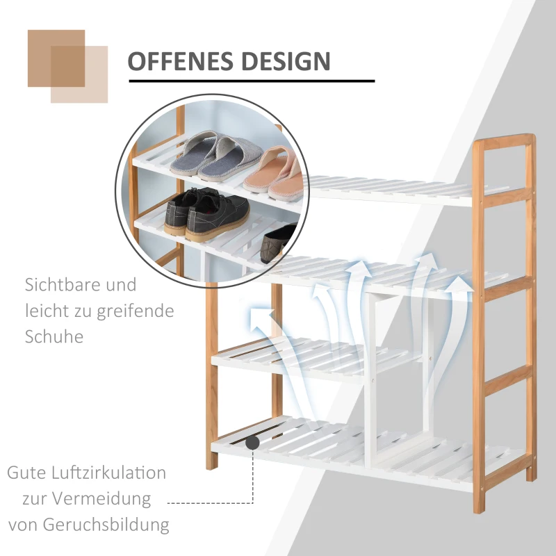 HOMCOM Grenenhout schoenenrek schoenenrek met 4 planken plank voor schoenenlaarzen wit