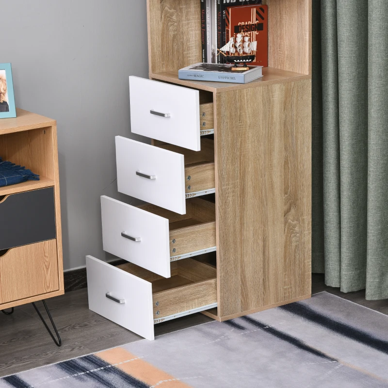 HOMCOM boekenrek met meerdere niveaus, vrijstaande stelling, woonkamerrek, hoekboekenkast, spaanplaat, natuurlijk + wit, 40 × 40 × 170 cm hoekboekenkast boekenkast woonkamerrek spaanplaat | Aosom.de