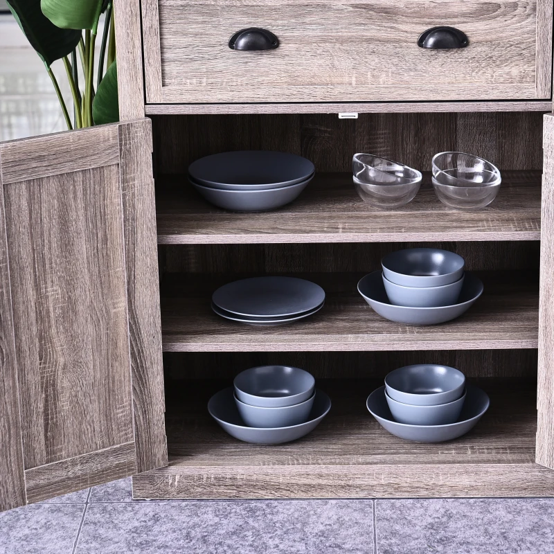 HOMCOM kast, hoge kast, ladekast, 6 verstelbare niveaus, met schuiflade, keuken, MDF houtnerf 76 x 40,5 x 184 cm keuken | Aosom.de