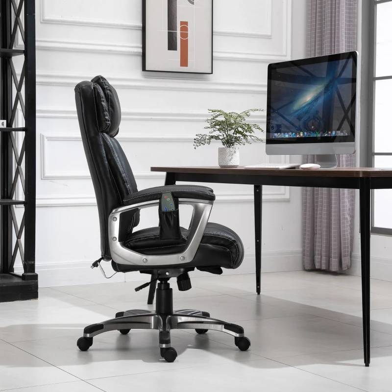Vinsetto Ergonomische Massage-Bureaustoel in Vintage Stijl met 6 Vibratiepunten en Hoog Draagvermogen, Zwart