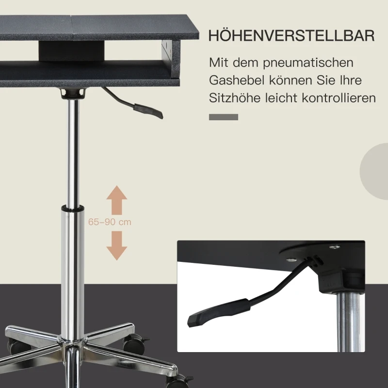 HOMCOM Laptoptafel laptopstandaard met wielen in hoogte verstelbaar inklapbaar staal zwart