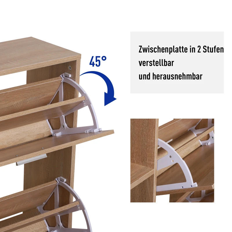 HOMCOM Schoenenrek schoenenkast Schoenenkast met kantelklep opbergkast 2 kleppen 20 schoenen