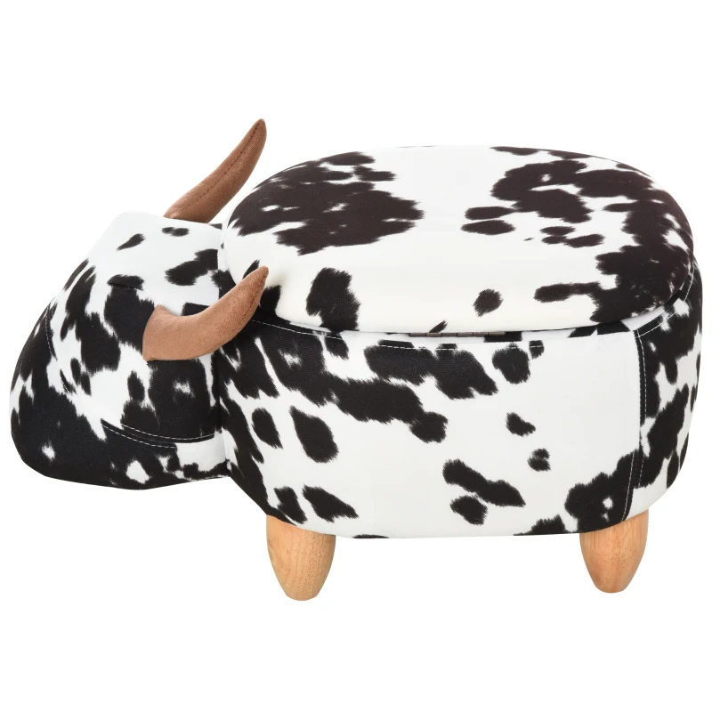 HOMCOM dierenkruk voor kinderen, kinderkruk met opbergruimte, gestoffeerde kruk, zitbank met dierenmotief, voor kinderkamers, varken voetenbank, zwart + wit, 62 x 35 x 36 cm | Aosom.de