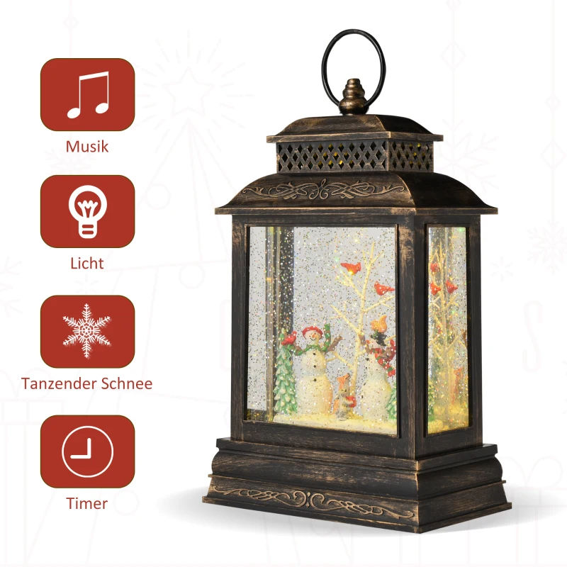 kerst sneeuwlantaarn met sneeuwpoppen muziek licht 6 h timer USB / batterij