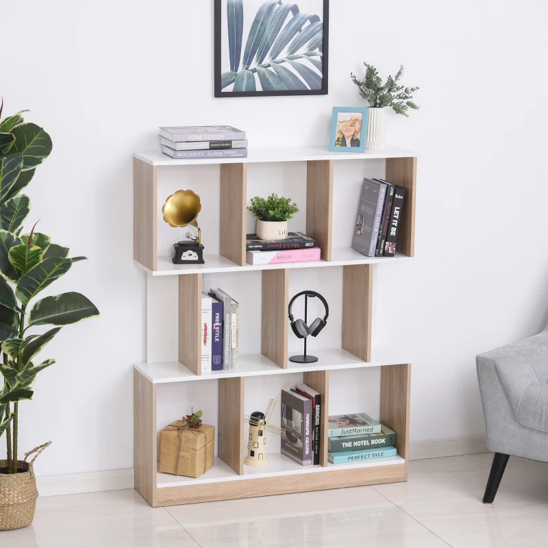 HOMCOM Boekenplank vrijstaande stelling kantoorplank archiefplank voor kantoor woonkamer MDF naturel + wit