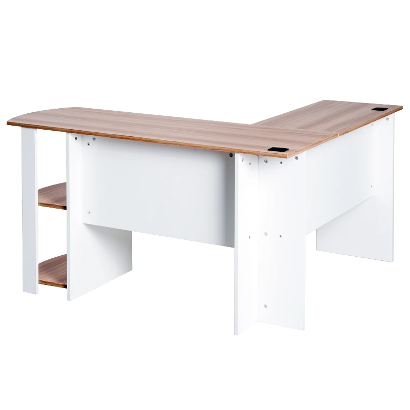 HOMCOM hoekschrijftafel hoek schrijftafel computertafel opbergvak kantoor zwart/walnoot