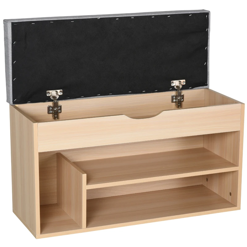 HOMCOM schoenenbank, zitbank, zitkist, 2-in-1 design met schoenenrek, verborgen vak, linnen, naturel + grijs, 80 × 30 × 48 cm verborgen vak | Aosom.de