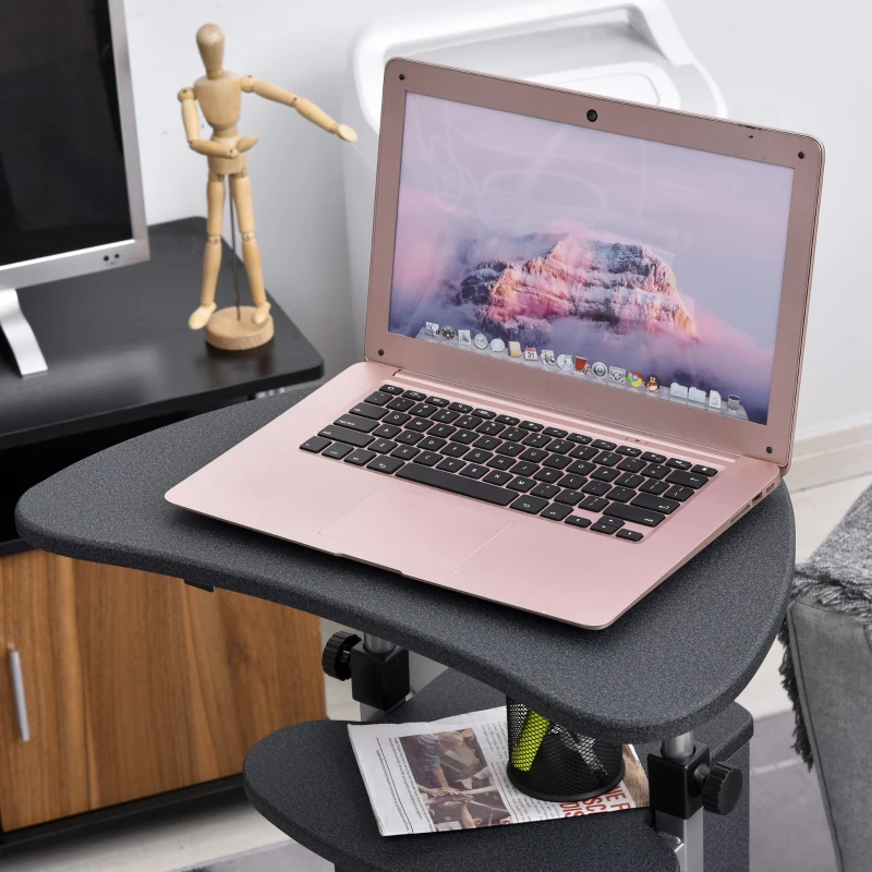 HOMCOM Laptoptafel laptopstandaard met wielen en aflegvlakken in hoogte verstelbaar staal