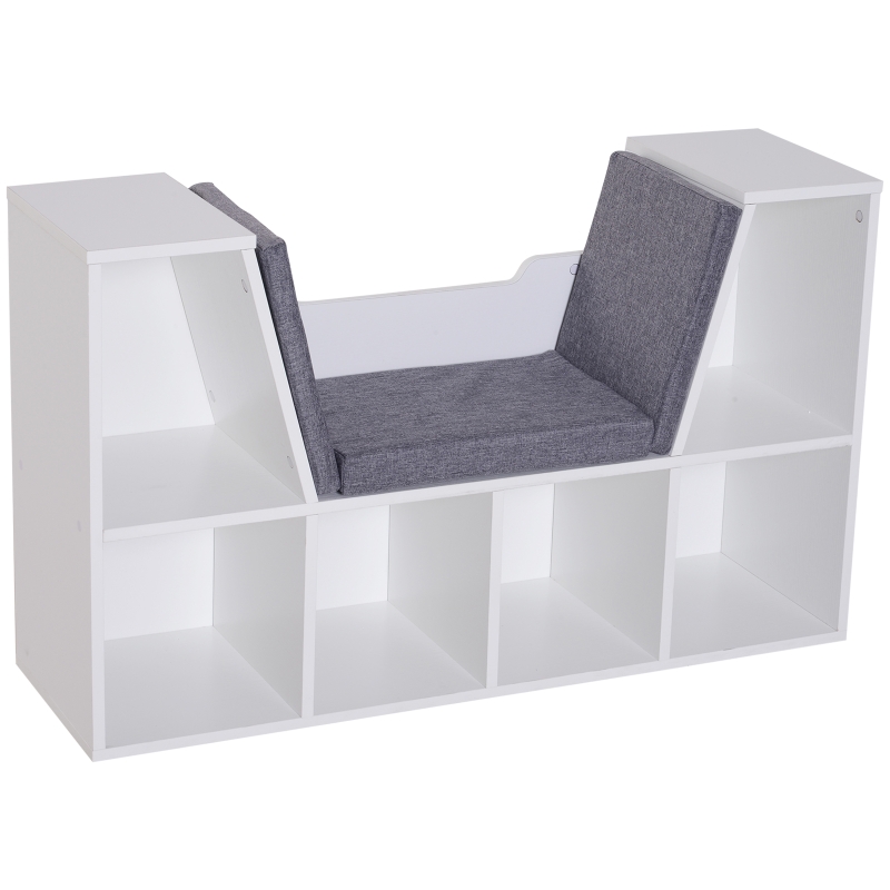 HOMCOM® boekenkast met zitkussens | staande kast | hout, linnen | 102 x 30 x 61 cm | Wit, grijs | Aosom.de