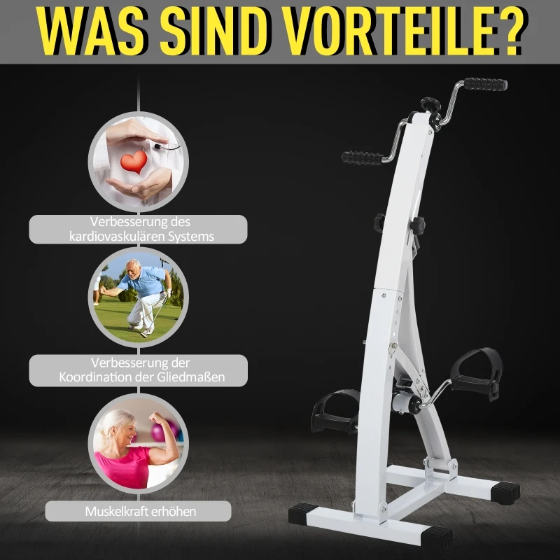 HOMCOM Hometrainer voor senioren bewegingstrainer pedaaltrainer armen en benen staal wit