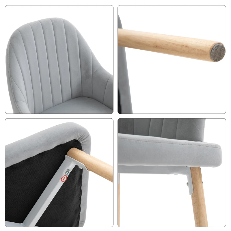 HOMCOM eetkamerstoelen set van 2 keukenstoelen lichtgrijs