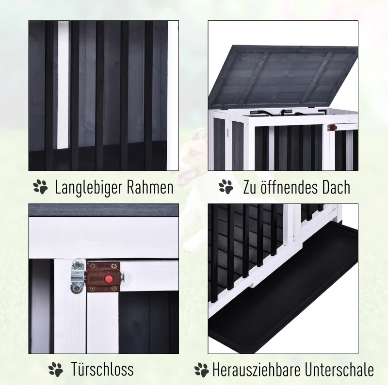 PawHut Hondenhok inklapbare hondenkooi hondenhok met raam huisdier massief hout grijs