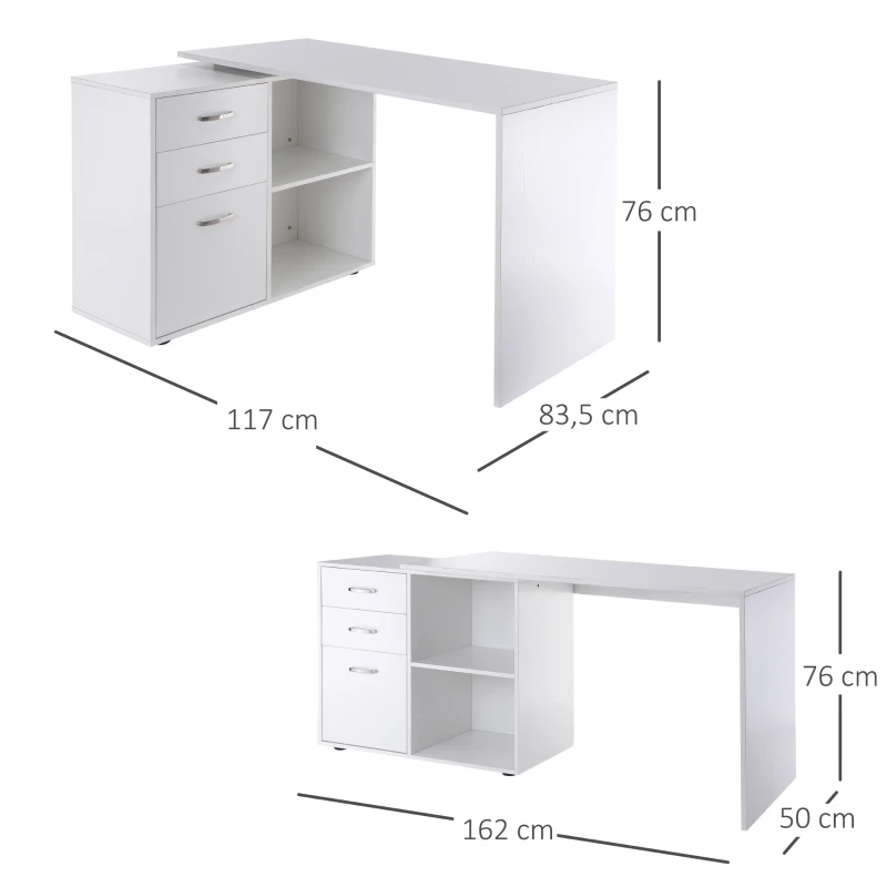 HOMCOM Hoekschrijftafel computertafel bureau hoekbureau wit