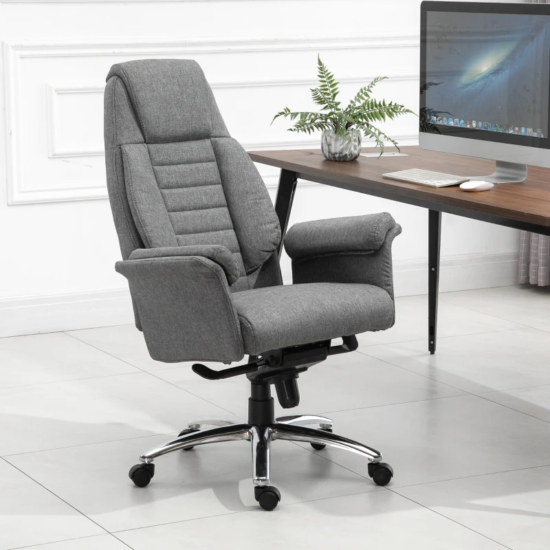 Vinsetto Kantoorstoel ergonomische draaistoel PC stoel in hoogte verstelbaar kunstlinnen lichtgrijs