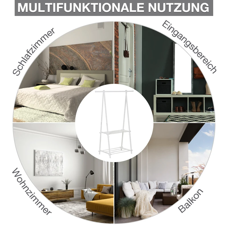 HOMCOM Kledingrek met schoenenrek kledingstang garderobestandaard staal wit