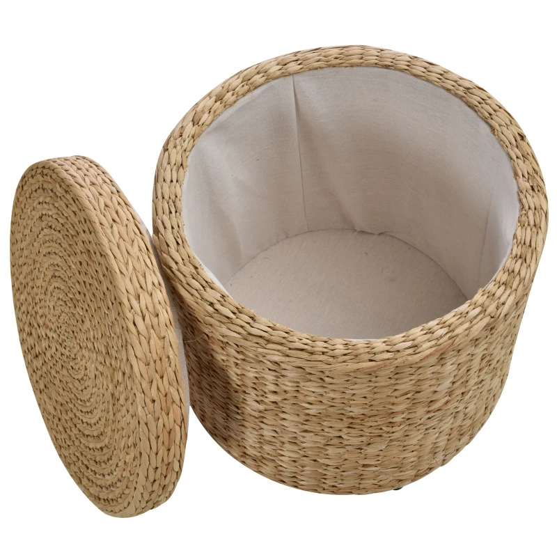 HOMCOM Poef met opbergruimte poef opbergbox stro rotan kaki(m-7)